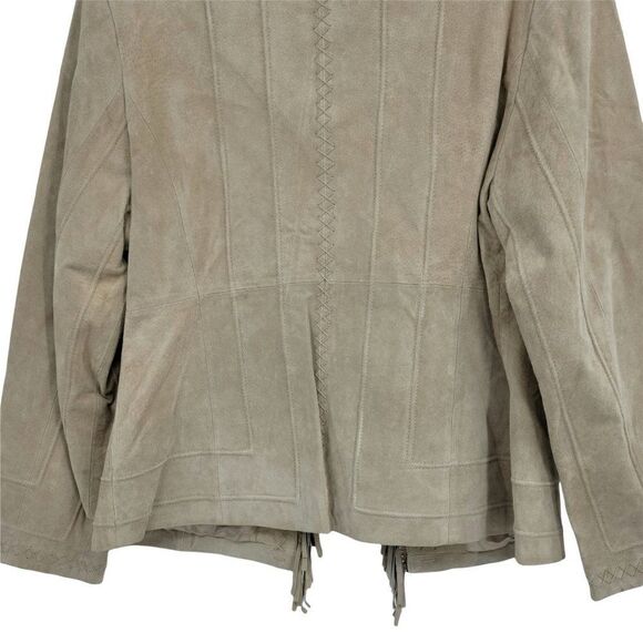 Vtg 80's Pamela McCoy Native American Fringed Leather Shacket Jacket Tan Sz L - Picture 10 of 15